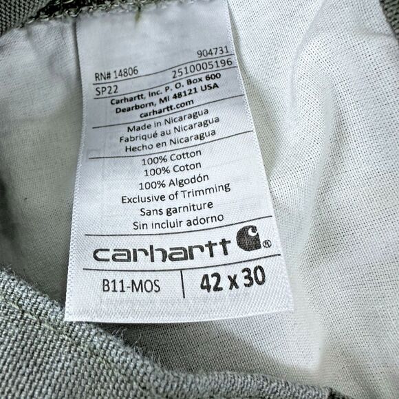 Carhartt Mens 42x30 Work Pants Green Utility Canvas B11-MOS Carpenter Rugged Fit - Picture 8 of 12